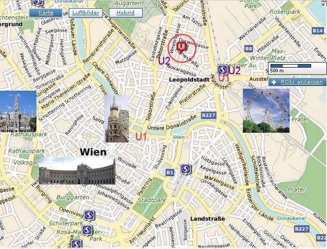 Lage der gnstigen Apartments in Wien